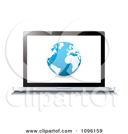 Clipart Blue Globe On A 3d Laptop Screen - Royalty Free Vector Illustration by michaeltravers