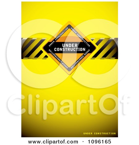 Clipart Yellow Under Construction Background With A Sign And Hazard Stripes - Royalty Free Vector Illustration by michaeltravers