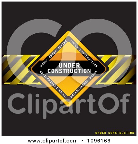 Clipart Black Under Construction Background With A Sign And Hazard Stripes - Royalty Free Vector Illustration by michaeltravers