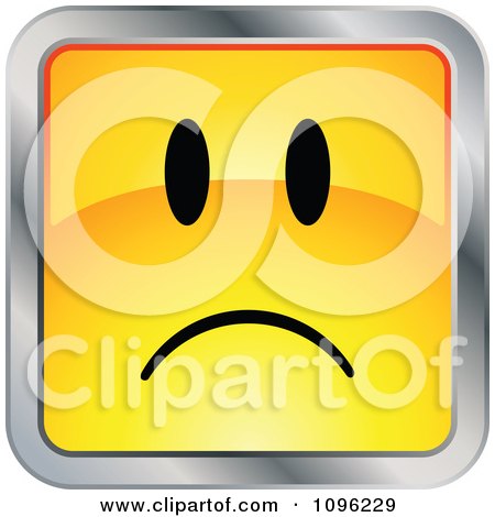 Clipart Sad Yellow And Chrome Square Cartoon Smiley Emoticon Face - Royalty Free Vector Illustration by beboy