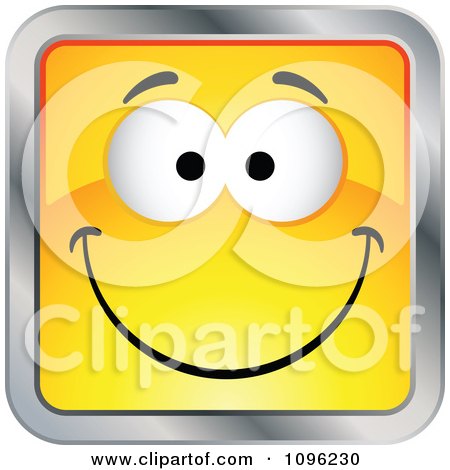 Clipart Happy Yellow And Chrome Square Cartoon Smiley Emoticon Face 5 - Royalty Free Vector Illustration by beboy