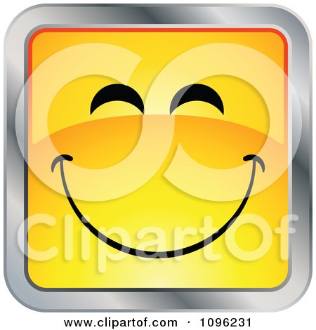 Clipart Happy Yellow And Chrome Square Cartoon Smiley Emoticon Face 2 - Royalty Free Vector Illustration by beboy