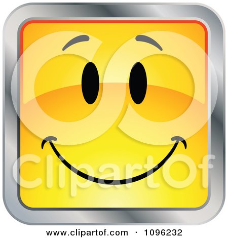 Clipart Happy Yellow And Chrome Square Cartoon Smiley Emoticon Face 3 - Royalty Free Vector Illustration by beboy