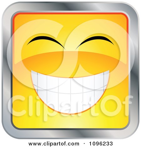 Clipart Happy Yellow And Chrome Square Cartoon Smiley Emoticon Face 4 - Royalty Free Vector Illustration by beboy