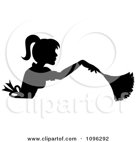 Clipart Sexy Black Silhouetted Fench Maid House Keeper Or Housewife Cleaning With A Duster 4 - Royalty Free Vector Illustration by Pams Clipart