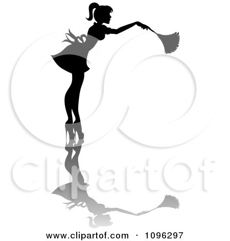 Clipart Sexy Black Silhouetted Fench Maid House Keeper Or Housewife Cleaning With A Duster 5 - Royalty Free Vector Illustration by Pams Clipart