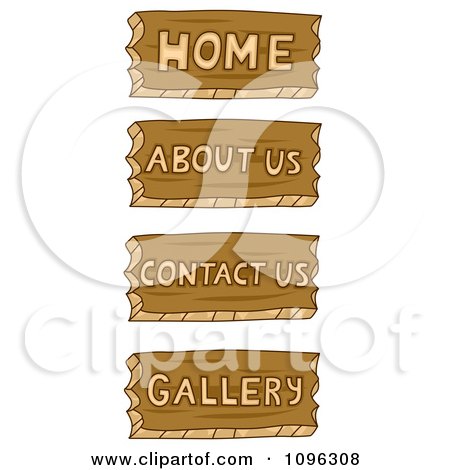 Clipart Home About Us Contact Us And Gallery Wood Carved Icons - Royalty Free Vector Illustration by BNP Design Studio
