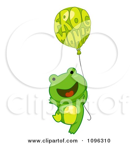 Clipart Happy Frog Floating With A Frog Month Balloon - Royalty Free Vector Illustration by BNP Design Studio