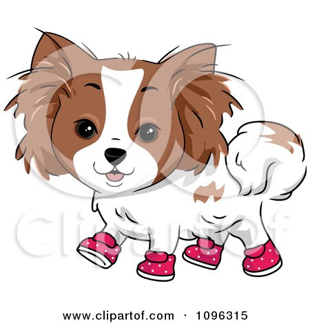 Clipart Happy Papillion Puppy Dog Wearing Pink Polka Dot Shoes - Royalty Free Vector Illustration by BNP Design Studio