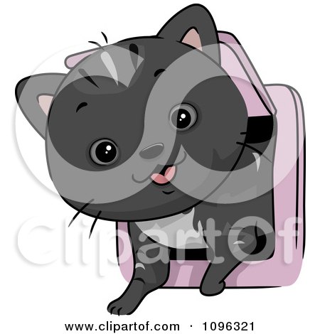 Clipart Cute Cat Coming In Through A Pet Door - Royalty Free Vector Illustration by BNP Design Studio