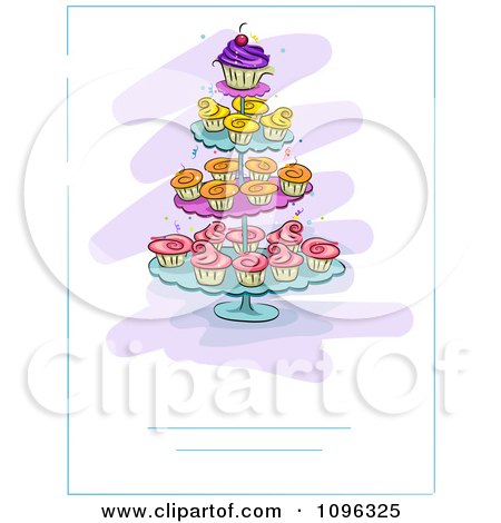Clipart Invite Of Cupcakes With Colorful Frosting On A Stand - Royalty Free Vector Illustration by BNP Design Studio