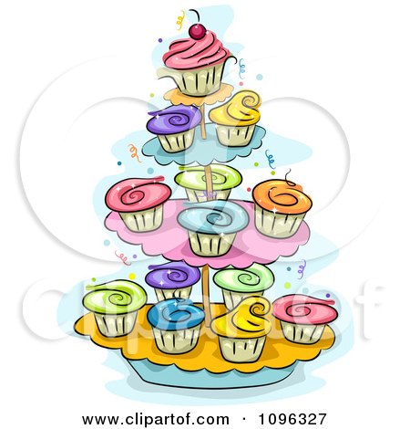 Clipart Layers Of Cupcakes With Colorful Frosting On A Stand - Royalty Free Vector Illustration by BNP Design Studio