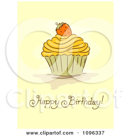 Clipart Happy Birthday Greeting Under A Cupcake With A Strawberry - Royalty Free Vector Illustration by BNP Design Studio