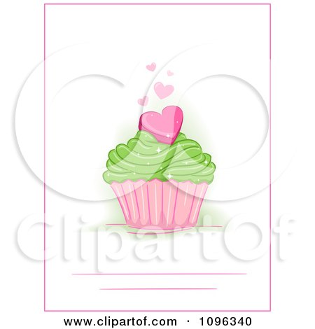Clipart Party Invite With A Heart Cupcake With A Pink Border - Royalty Free Vector Illustration by BNP Design Studio
