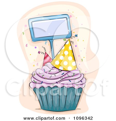 Clipart Cupcake With Sprinkles And Party Hats With A Blank Tag - Royalty Free Vector Illustration by BNP Design Studio