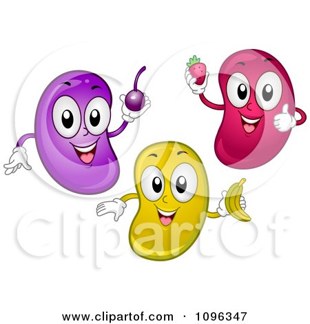 Clipart Grape Strawberry And Banana Flavored Jelly Beans Holding Fruits - Royalty Free Vector Illustration by BNP Design Studio