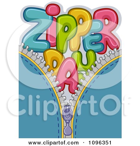 Clipart Colorful Zipper Day Text On Blue - Royalty Free Vector Illustration by BNP Design Studio