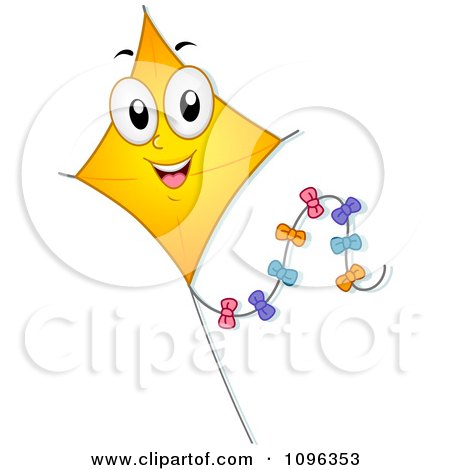 Clipart Happy Yellow Kite With A Ribbon Trail - Royalty Free Vector Illustration by BNP Design Studio