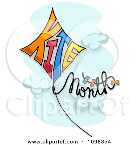 Clipart Kite Month Text Floating In A Cloudy Sky - Royalty Free Vector Illustration by BNP Design Studio