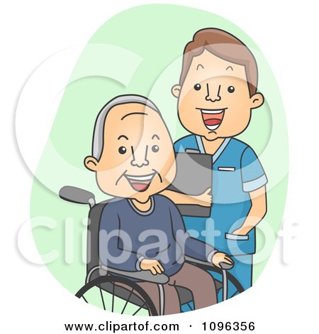 Clipart Male Geriatric Nurse Tending To A Senior Man - Royalty Free Vector Illustration by BNP Design Studio