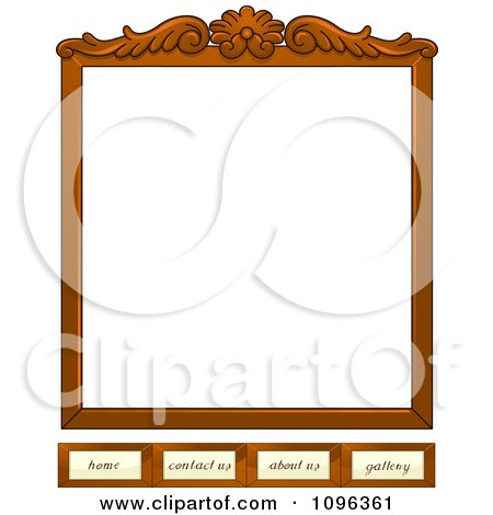 Clipart Wooden Frame Website Template With Home Contact Us About Us And Gallery Tabs - Royalty Free Vector Illustration by BNP Design Studio