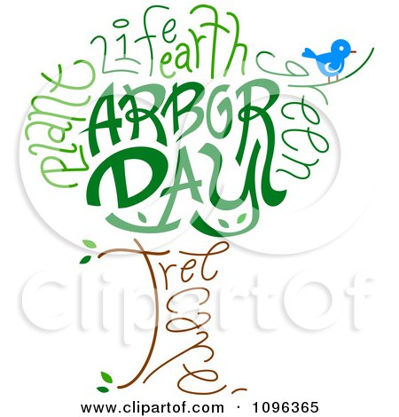 Clipart Bird And Arbor Day Text Forming A Tree - Royalty Free Vector Illustration by BNP Design Studio
