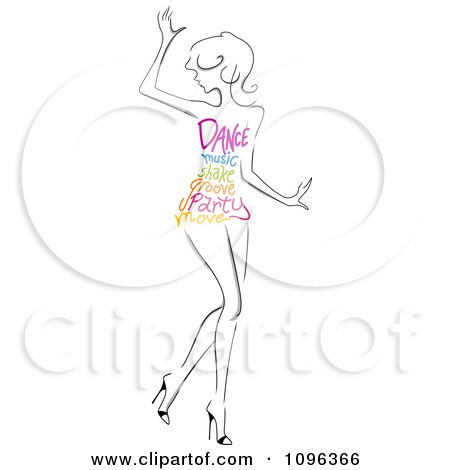 Clipart Dancing Woman With Colorful Dance Words On Her Torso - Royalty Free Vector Illustration by BNP Design Studio