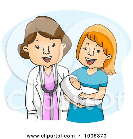 Clipart Female Gynecologist Doctor Standing With Her Happy Mother Patient And Baby - Royalty Free Vector Illustration by BNP Design Studio