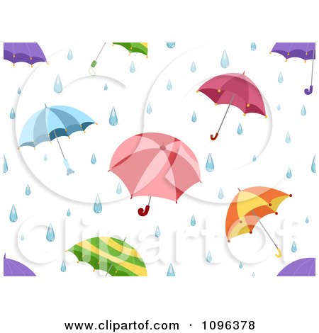 Clipart Seamless Background Pattern Of Rain And Umbrellas - Royalty Free Vector Illustration by BNP Design Studio