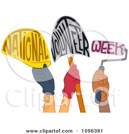 Clipart Hands Holding Up National Volunteer Week Tools - Royalty Free Vector Illustration by BNP Design Studio
