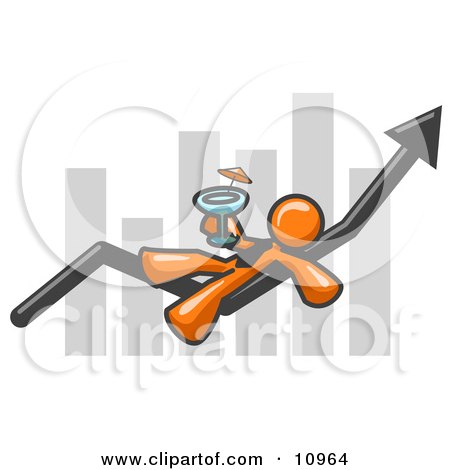 Orange Business Owner Man Relaxing on an Increaswe Bar and Drinking, Finally Taking a Break Clipart Illustration by Leo Blanchette
