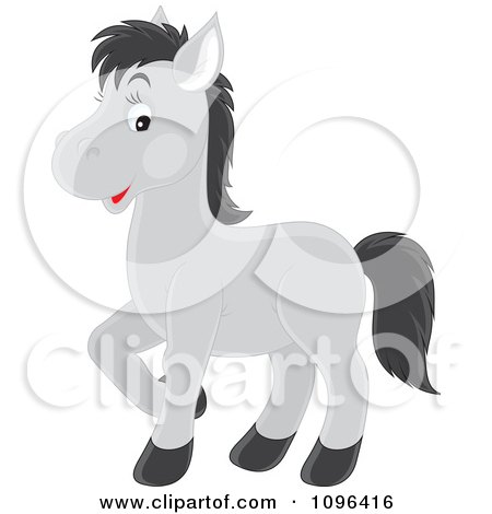Clipart Cute Happy Gray Horse With Black Hair - Royalty Free Vector Illustration by Alex Bannykh