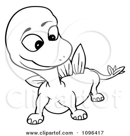 Clipart Outlined Stegosaur Dino Smiling - Royalty Free Vector Illustration by dero