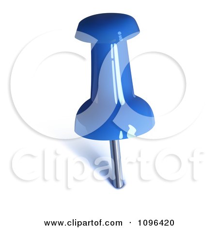 Clipart 3d Blue Shiny Drawing Pin Inserted In Paper - Royalty Free Vector Illustration by dero