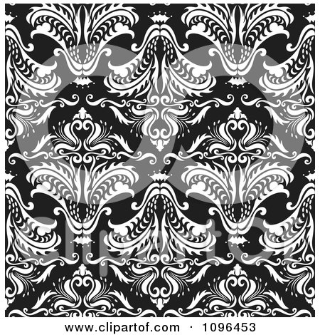 Clipart Seamless Black And White Floral Background Pattern - Royalty Free Vector Illustration by Cherie Reve
