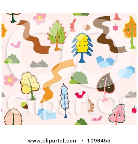 Clipart Seamless Tree And Animal Background Pattern - Royalty Free Vector Illustration by Cherie Reve