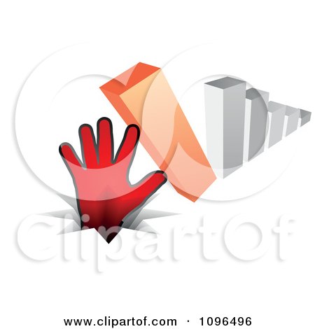 Clipart 3d Bar Graph Tipping Over Onto A Hand And Pounding It In The Ground - Royalty Free Vector Illustration by Andrei Marincas