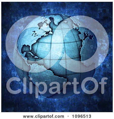 Clipart 3d Blue Metallic Globe Featuring The Atlantic - Royalty Free CGI Illustration by Mopic