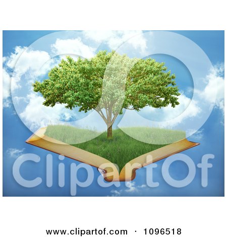 Clipart 3d Tree Of Knowledge Floating On An Open Book In The Sky - Royalty Free CGI Illustration by Mopic