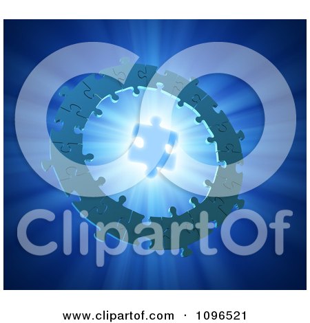 Clipart 3d Ring Of Connected Puzzle Pieces Around A Shining Solution Piece - Royalty Free CGI Illustration by Mopic