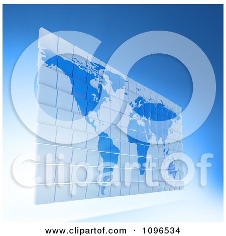 Clipart 3d Blue Word Atlas Map Made Of Tiles - Royalty Free CGI Illustration by Mopic