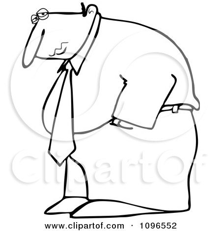 Clipart Outlined Depressed Businessman Hanging His Head Low - Royalty Free Vector Illustration by djart