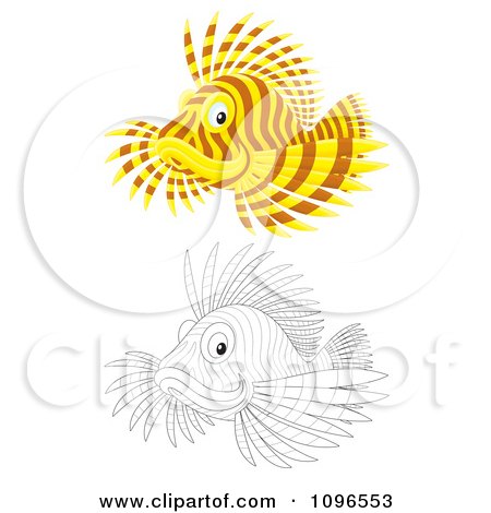 Clipart Brown And Yellow And Black And White Lion Fish - Royalty Free Illustration by Alex Bannykh
