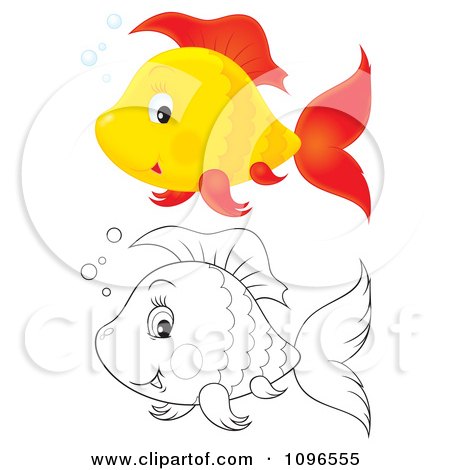 Clipart Happy Orange And Red And Black And White Fish - Royalty Free Illustration by Alex Bannykh