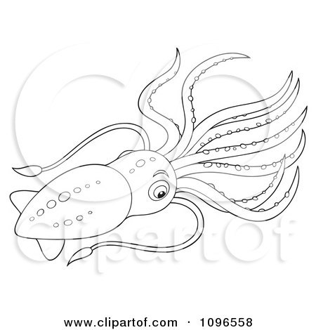 Clipart Black And White Squid - Royalty Free Illustration by Alex Bannykh