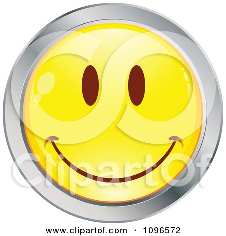 Clipart Yellow And Chrome Cartoon Smiley Emoticon Happy Face 15 - Royalty Free Vector Illustration by beboy