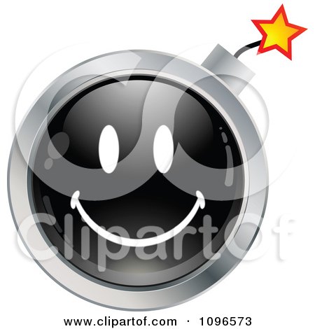 Clipart Black And Chrome Bomb Cartoon Smiley Emoticon Face - Royalty Free Vector Illustration by beboy