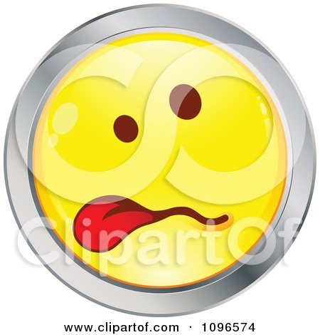 Clipart Sick Yellow And Chrome Cartoon Smiley Emoticon Face Hanging Its Tongue Out 2 - Royalty Free Vector Illustration by beboy