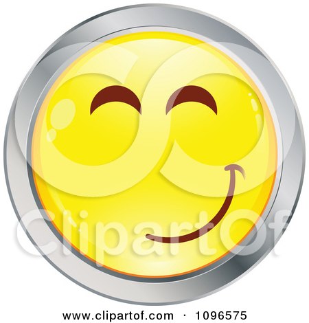 Clipart Yellow And Chrome Cartoon Smiley Emoticon Happy Face 16 - Royalty Free Vector Illustration by beboy