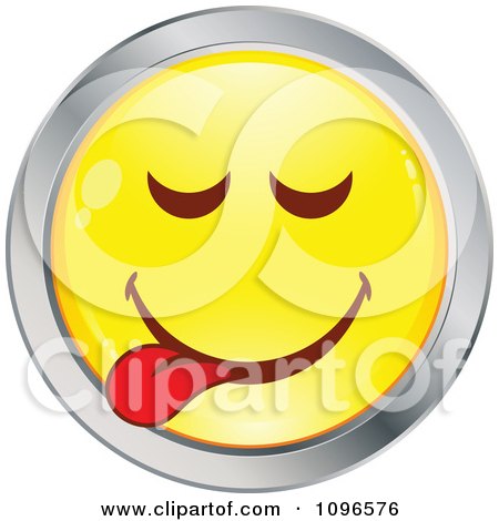 Clipart Yellow And Chrome Goofy Cartoon Smiley Emoticon Face 7 - Royalty Free Vector Illustration by beboy